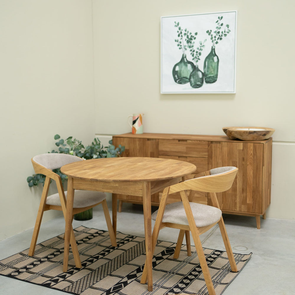 Ronde uitschuifbare eettafel in massief eiken Escandi 3, 100-130 x 100 x 75 cm | NordicStory
