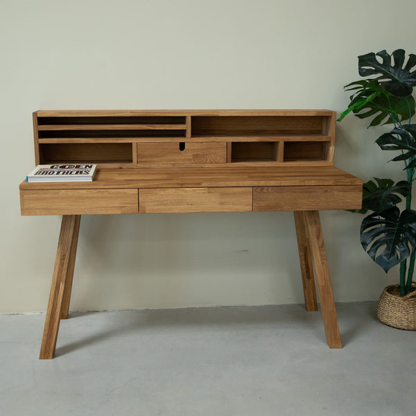 NordicStory Einstein 2 massief eiken bureau met zwevende plank 140 x 55 x 106 cm.
