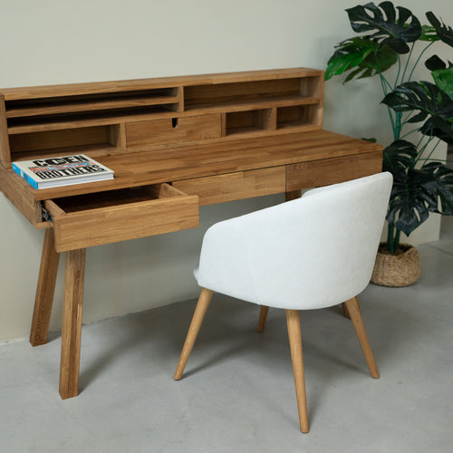 NordicStory Einstein 2 massief eiken bureau met zwevende plank 140 x 55 x 106 cm.