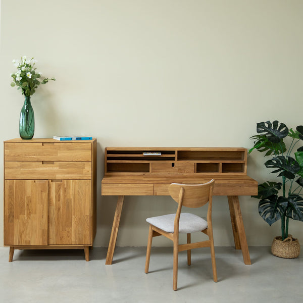 NordicStory Einstein 2 massief eiken bureau met zwevende plank 140 x 55 x 106 cm.