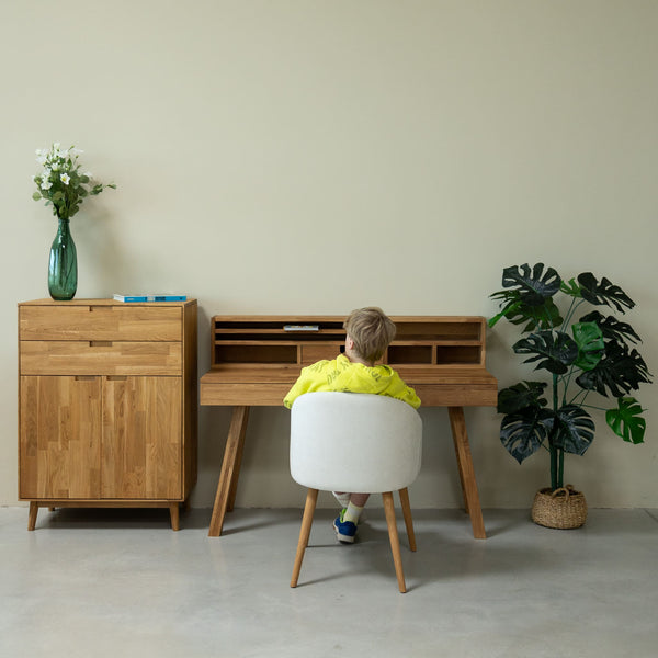 NordicStory Einstein 2 massief eiken bureau met zwevende plank 140 x 55 x 106 cm.