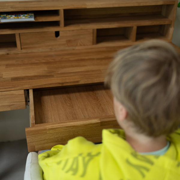 NordicStory Einstein 2 massief eiken bureau met zwevende plank 140 x 55 x 106 cm.