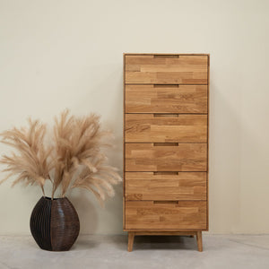 Eikenhouten hoge ladekast Escandi 6 NordicStory RobleStore