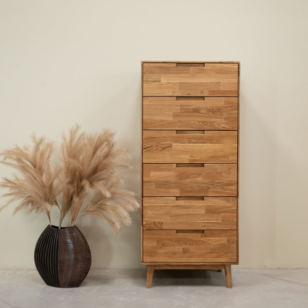 Eikenhouten hoge ladekast Escandi 6 NordicStory RobleStore