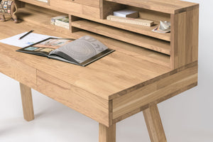 NordicStory Bureau Einstein 2 140 x 55 x 106 cm. Scandinavisch natuurlijk eiken massief hout