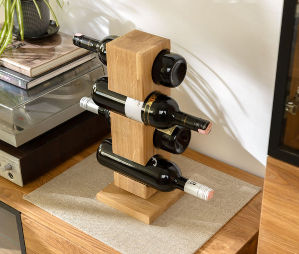 NordicStory Alma eikenhouten wijnrek, wijnstandaard voor 4 flessen