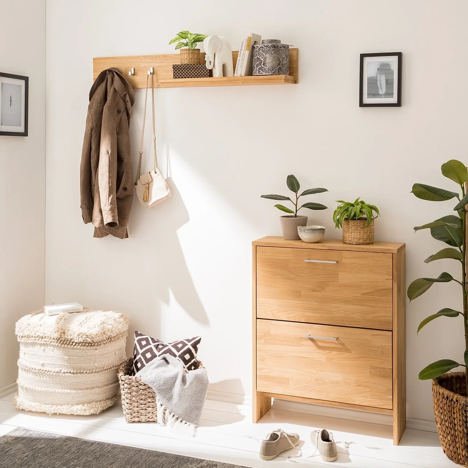 NordicStory Entreehal meubilair, massief eiken schoenenrek, massief eiken schoenenrek, Scandinavische meubelen, Scandinavische design meubelen