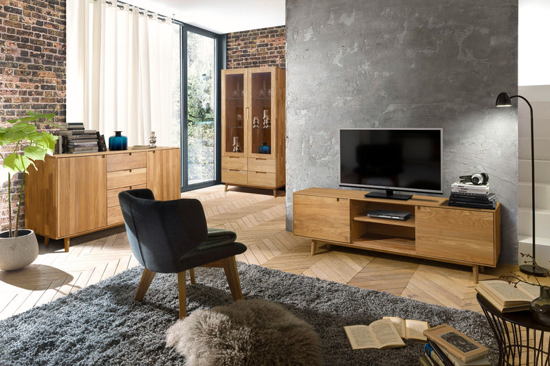 NordicStory, meubels, huis, woonkamer, massief hout, eiken, tv-kast, dressoir, kast, vitrinekast