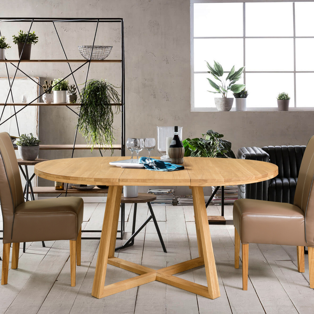 NordicStory Ronde uitschuifbare eettafel massief hout eik