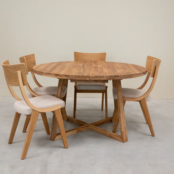 Set van 2 of 4 Lucas massief eiken eetkamerstoelen, bekleed in grijs of beige | VESKOR
