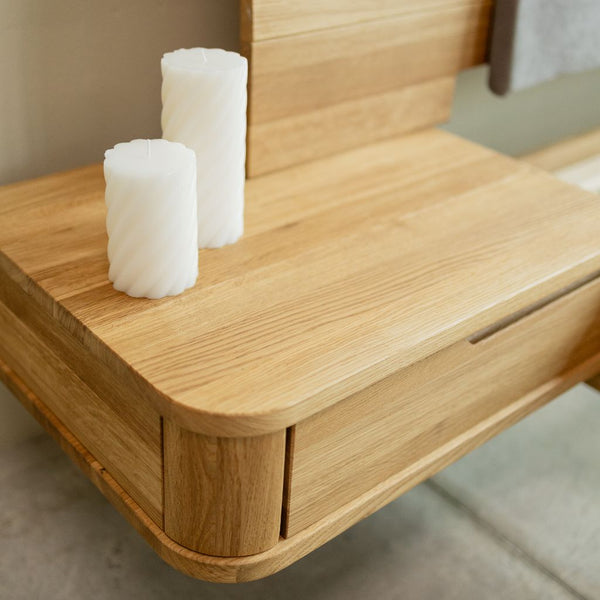 Massief eikenhouten bed met aanbouwtafeltjes ALINA | VESKOR