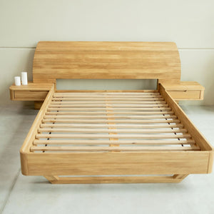 Alina massief eiken bed met hoofdbord en, 2 zwevende nachtkastjes