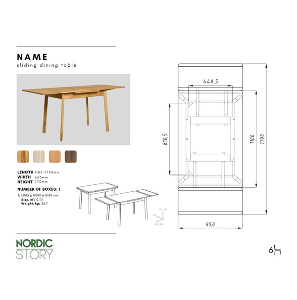 NordicStory uitschuifbare eettafel in massief eiken Mini 1