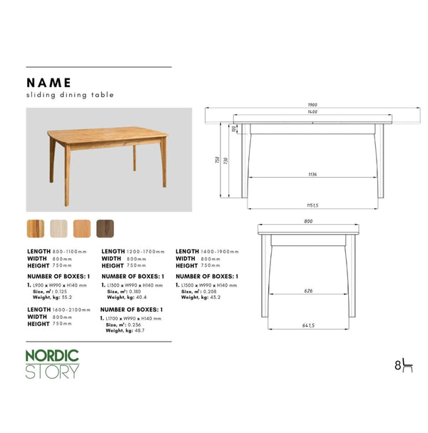 NordicStory Verlengde eettafel in massief eiken Monty