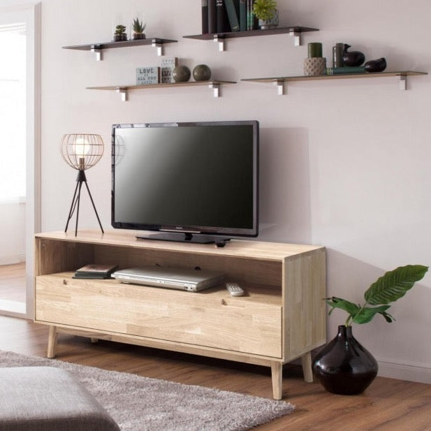 NordicStory TV-meubel in massief gebleekt eikenhout