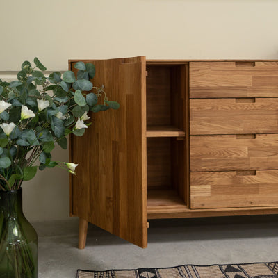 NordicStory Dressoir Ladekast in massief eiken Escandi 3 160 x 45 x 84,5 cm.