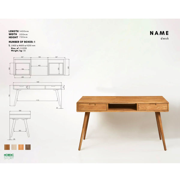 Massief eiken bureau Escandi 5, 140 x 55 x 75 cm | NordicStory