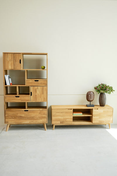  NordicStory Eiken TV-meubel van massief hout met eiken steun