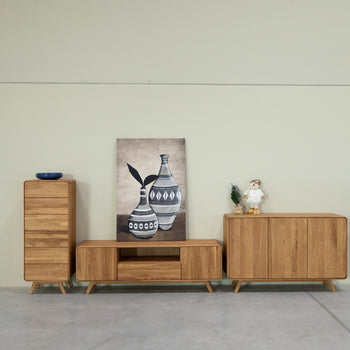 NordicStory ladekast in massief eiken Geneva 1, 50 x 42 x 126 cm.