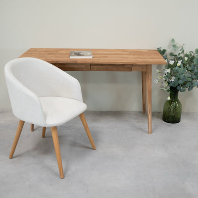 VESKOR Massief eiken armstoel Ana, bekleding wit