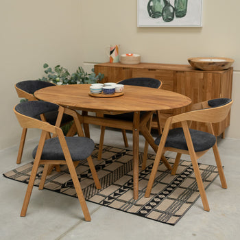 VESKOR Set van 2 of 4 massief eiken eetkamerstoelen Knut, bekleding Beige/Antraciet Grijs Eiken.Winkel