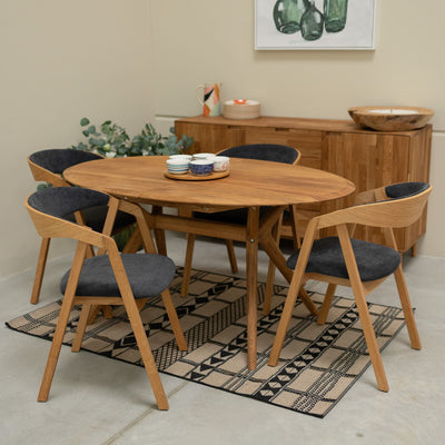 VESKOR Set van 2 of 4 massief eiken eetkamerstoelen Knut, bekleding Beige/Antraciet Grijs Eiken.Winkel