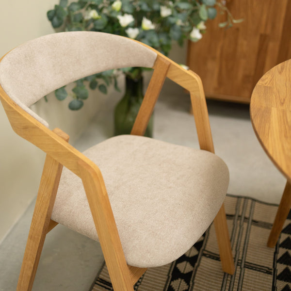 VESKOR Set van 2 of 4 massief eiken eetkamerstoelen Knut, bekleding Beige/Antraciet Grijs Eiken.Winkel