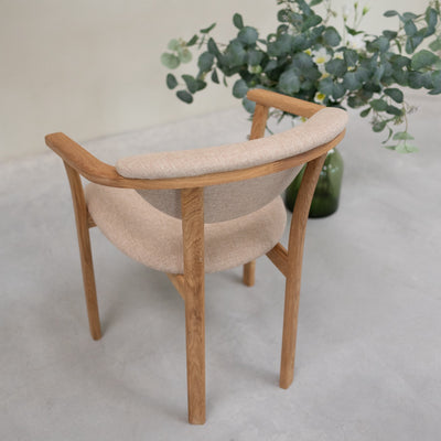 NordicStory Set van 2 of 4 Alexis eetkamerstoelen, massief eiken frame, beige bekleding