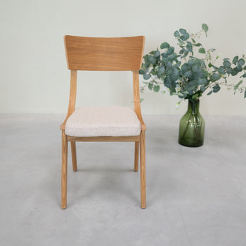 VESKOR Set van 2 of 4 massief eiken Lucas eetkamerstoelen, bekleding grijs of beige