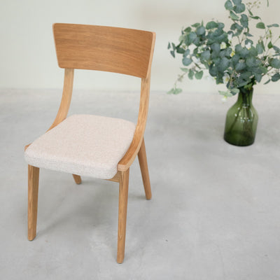 VESKOR Set van 2 of 4 massief eiken Lucas eetkamerstoelen, bekleding grijs of beige