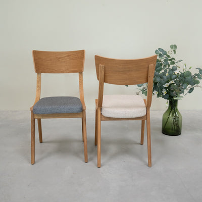 VESKOR Set van 2 of 4 massief eiken Lucas eetkamerstoelen, bekleding grijs of beige