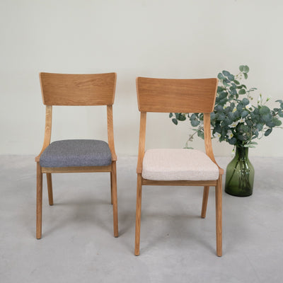 VESKOR Set van 2 of 4 massief eiken Lucas eetkamerstoelen, bekleding grijs of beige