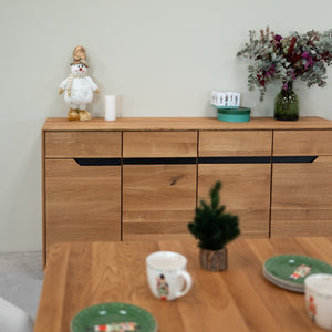 NordicStory Bremen eiken massief houten dressoir, 180 x 42 x 90 cm.