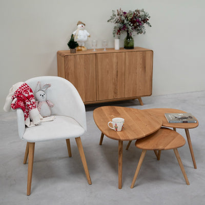 VESKOR Massief eiken armstoel Ana, bekleding wit