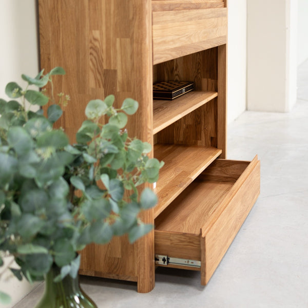 Libreria Estanteria de pared con 2 cajones de madera maciza de roble Elsa 2 | NordicStory