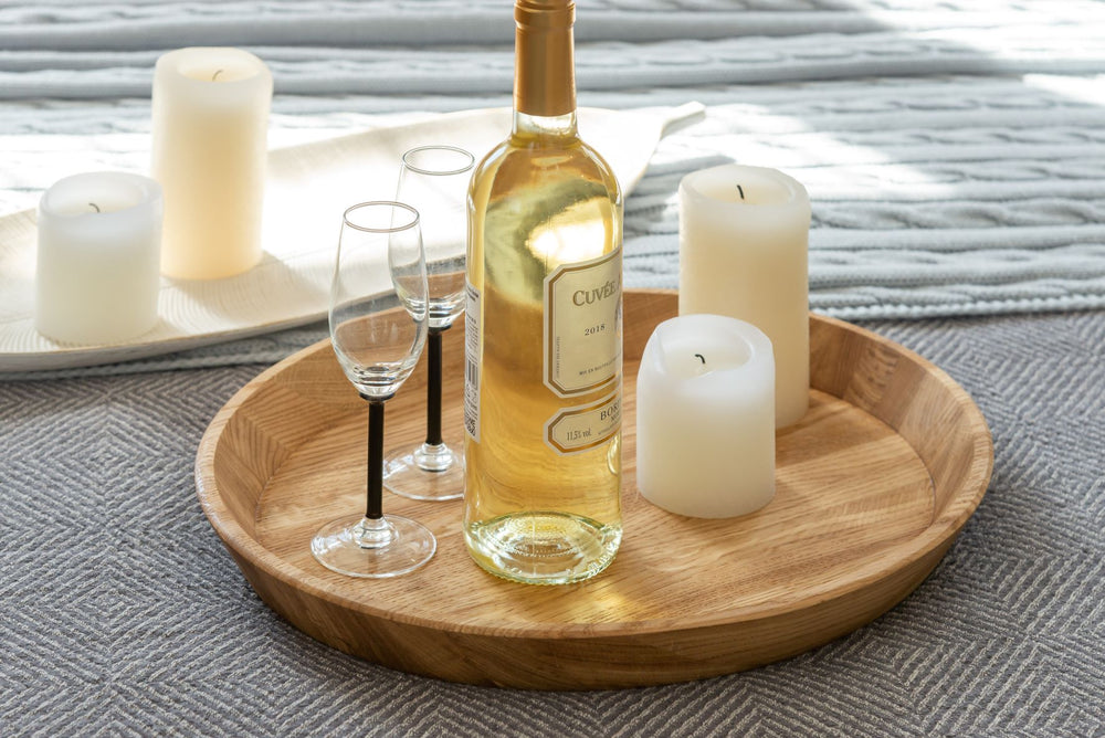 NordicStory Massief eiken rond decoratief dienblad Info Draft