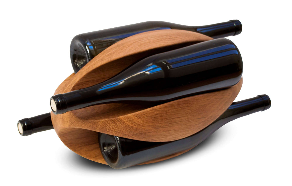 Handgemaakt eiken wijnrek RUGBY, wijnstandaard voor 4 flessen