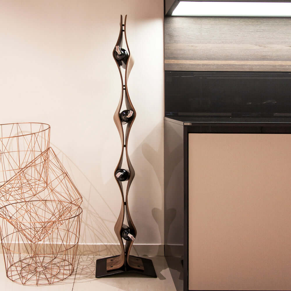 NordicStory Handgemaakt eikenhouten wijnrek TWIST, wijnrek voor 4 flessen