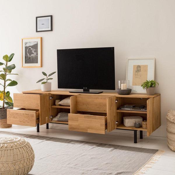 NordicStory TV-meubel massief eikenhout Scandinavisch industrieel design 
