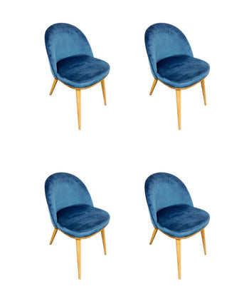 NordicStory Set van 4 heldere eetkamerstoelen, massief eiken frame, bekleding in Monako Blue