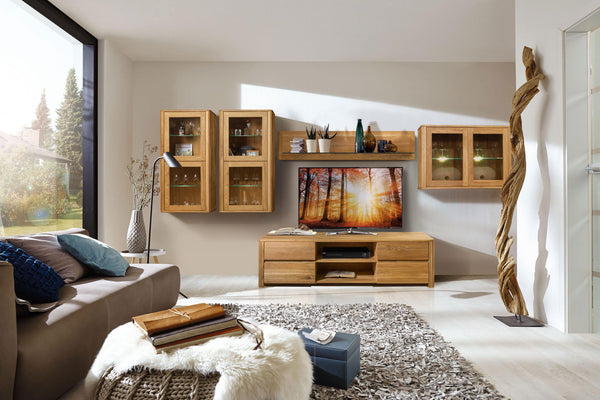 NordicStory massief houten eiken wandkast met Scandinavische glasopslag 