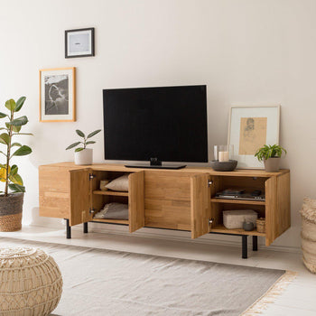 NordicStory TV-meubel massief eikenhout Scandinavisch industrieel design 